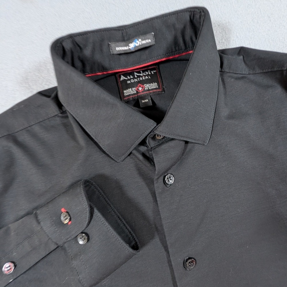 Au Noir Button Down Shirt Mens Medium Black 360 Stretch Long Sleeve Montreal